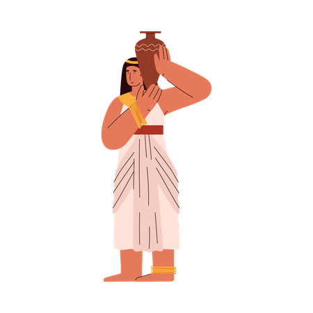 Pretty egyptian woman with jug on shoulder wearing authentic garment  Illustration