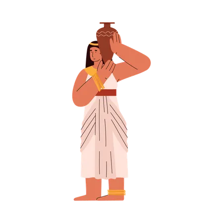 Pretty egyptian woman with jug on shoulder wearing authentic garment  Illustration