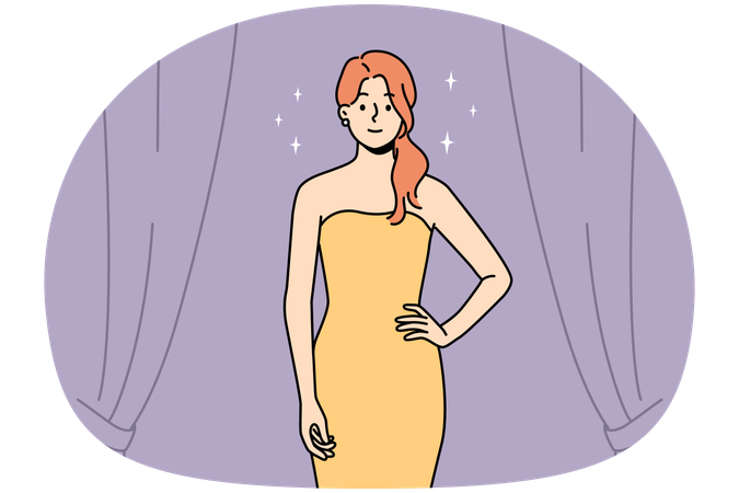 Pretty female in fashionable gown on beauty contest  Illustration