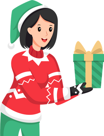 Pretty girl with Christmas gift Illustration