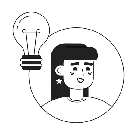 Pretty Girl With Lightbulb Black And White Concept Vector Spot Illustration Editable 2 D Flat Monochrome Cartoon Character For Web Design Brainstorm Creative Line Art Idea For Website Mobile Blog Illustration