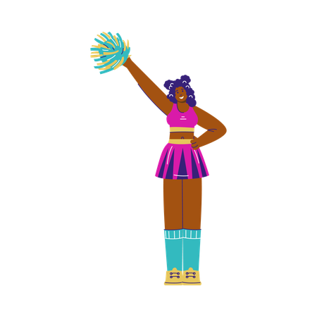 Pretty happy cheerleader raised her hand with pompom  Illustration