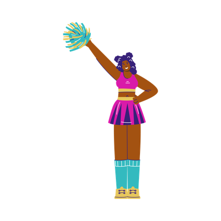 Pretty happy cheerleader raised her hand with pompom  Illustration