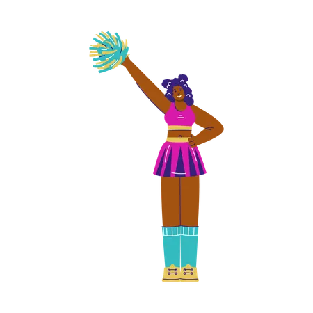 Pretty happy cheerleader raised her hand with pompom  Illustration