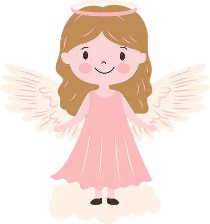 Pretty Little Girl Angel with Cloud in Sky  Illustration