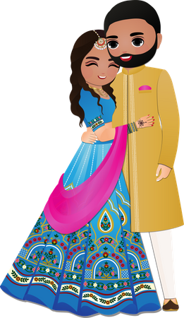 Pretty newlywed Indian couple  イラスト