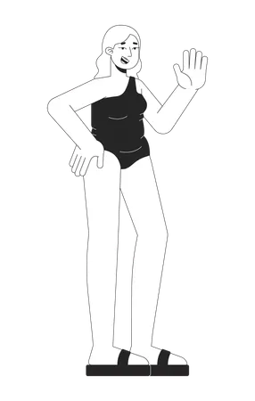 Pretty Plus Sized Woman In Swimsuit Black And White 2 D Line Cartoon Character Friendly Curvy Caucasian Female Isolated Vector Outline Person Beach Body Positive Monochromatic Flat Spot Illustration Illustration