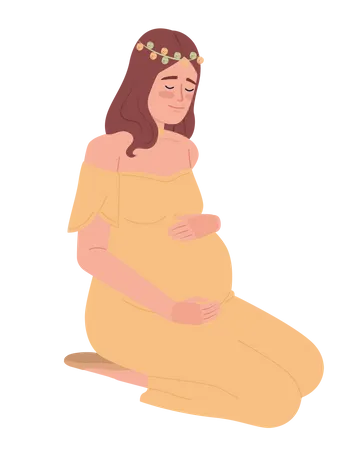 Pretty Pregnant Lady With Flower Crown Semi Flat Color Vector Character Editable Figure Full Body Person On White Simple Cartoon Style Spot Illustration For Web Graphic Design And Animation Illustration
