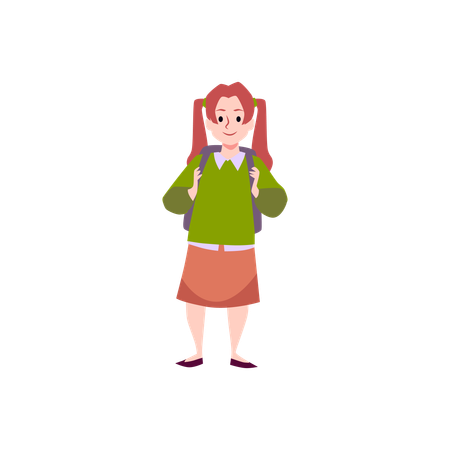 Pretty schoolgirl with backpack and two ponytails  Illustration