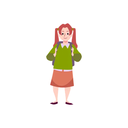 Pretty schoolgirl with backpack and two ponytails  Illustration