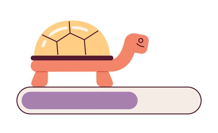 Pretty Small Golden Turtle On Loading Bar Vector Illustration Exotic Animal Web Loader Ui Ux Please Wait Graphical User Interface Cartoon Flat Design On White Background Illustration