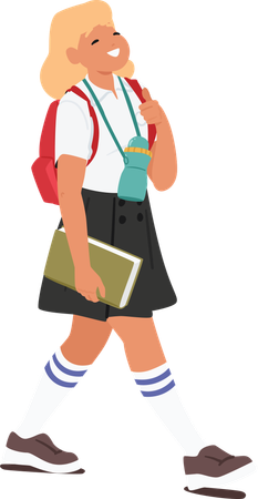 Pretty smiling elementary age girl student in school uniform going to study  Illustration