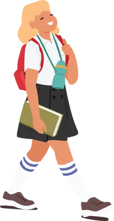 Pretty smiling elementary age girl student in school uniform going to study  Illustration