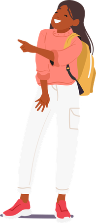 Pretty teenage girl student wearing trendy outfit laughing loudly standing  Illustration