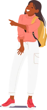 Pretty teenage girl student wearing trendy outfit laughing loudly standing  Illustration