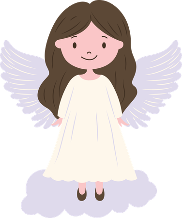 Pretty Winged Little Girl Fairy Angel with Cloud  Illustration