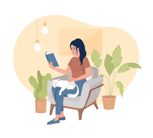 Pretty woman reading book and drinking coffee alone Illustration