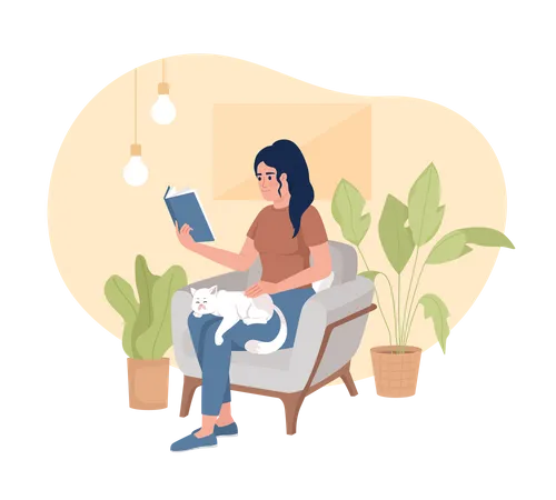 Pretty woman reading book and drinking coffee alone  Illustration