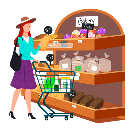 Pretty woman shopping for grocery  Illustration