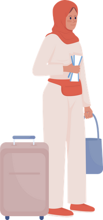 Pretty young woman with baggage and airline ticket  Illustration