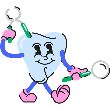 Caráter dentário com ferramentas dentárias  Ilustração
