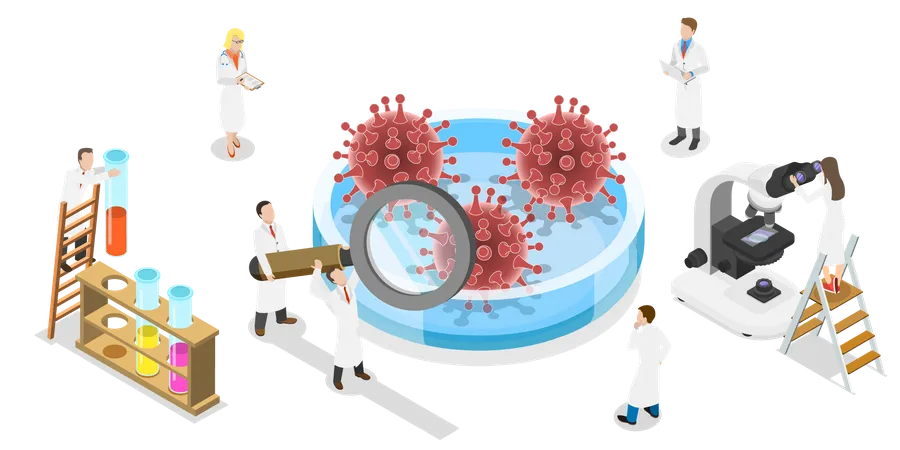 Concepto Vectorial Isometrico De Busqueda De Vacunas Contra El Coronavirus Prevencion De La Enfermedad Por Coronavirus Brote De 2019 N C 0 V Ilustración
