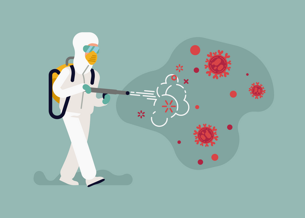 Preventing coronavirus transmission during pandemic with disinfecting places  Illustration