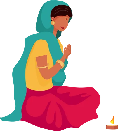 Fille indienne en prière  Illustration