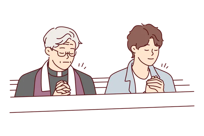 Priest and boy praying  Illustration