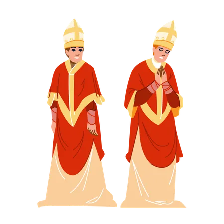 Priest Bishop Medieval Vector Kingdom Character Ancient Peasant Historical Middle Priest Bishop Medieval Character People Flat Cartoon Illustration イラスト