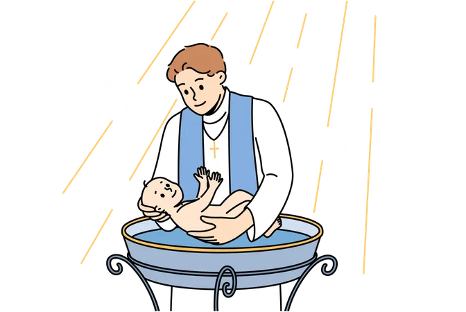 Priest doing ritual of baptism  Illustration