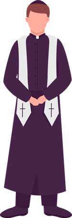 Priest in black robes semi flat color vector character Illustration