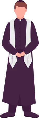 Priest in black robes semi flat color vector character  Illustration