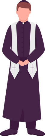 Priest in black robes semi flat color vector character  Illustration