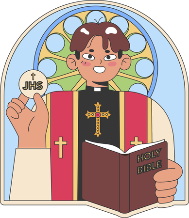 Priest is reading holy book  일러스트레이션