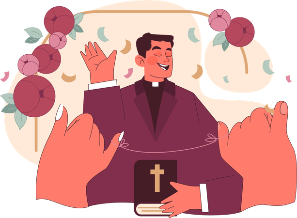 Priest joyfully recites wedding vows  Illustration