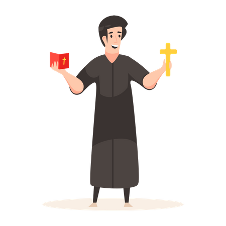 Priest Reading Bible Illustration