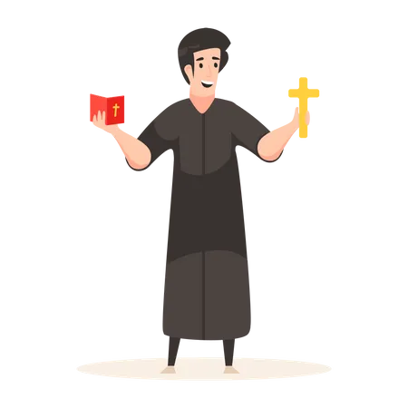 Priest Reading Bible Illustration