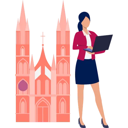Priesterin liest religiöse Literatur auf Laptop  Illustration