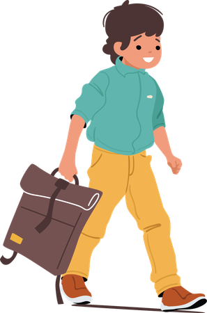 Primary age schoolboy student carrying schoolbag going to study  Illustration