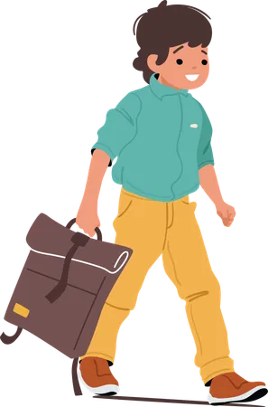 Primary age schoolboy student carrying schoolbag going to study  Illustration