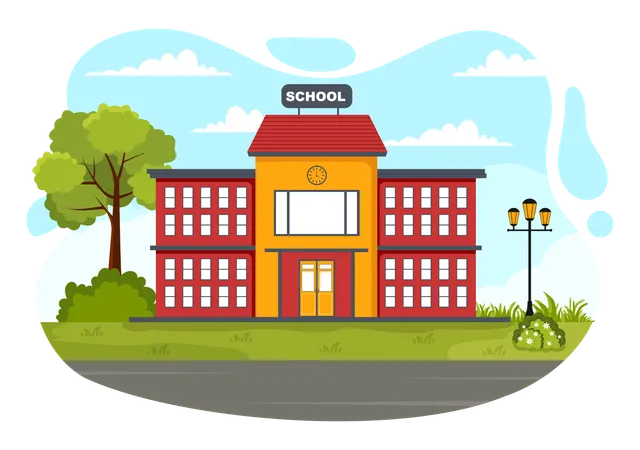 Primary School Vector Illustration Of Students Children And School Building With The Concept Of Learning And Knowledge In Flat Cartoon Background Illustration