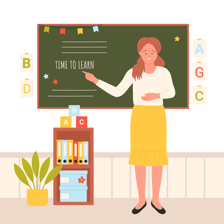 Primary school teacher standing at board  Illustration