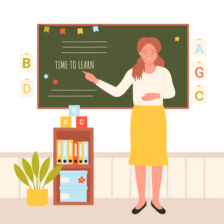 Primary school teacher standing at board  Illustration