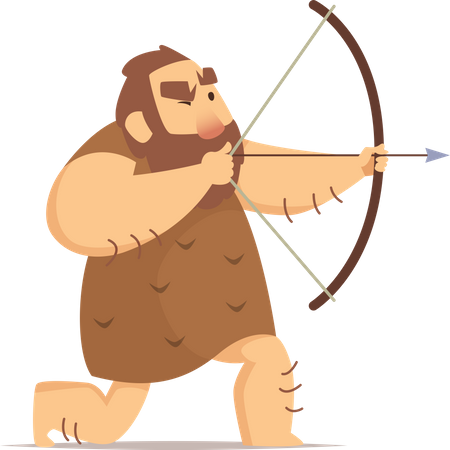 Primitive caveman shooting using arrow  Illustration