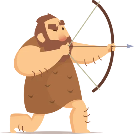 Primitive caveman shooting using arrow  Illustration