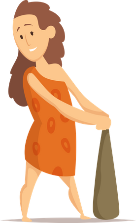 Primitive cavewoman standing with weapon Illustration