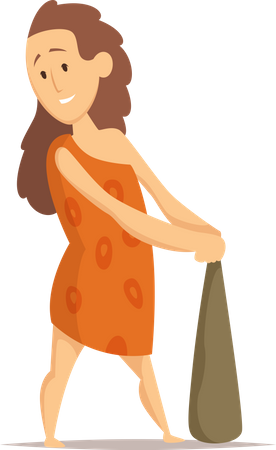 Primitive cavewoman standing with weapon  Illustration