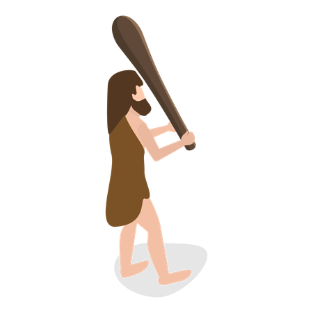 Primitive man holding rock bat  Illustration
