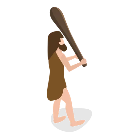 Primitive man holding rock bat  Illustration